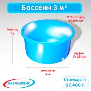 Купель 3 м³ (2000х1000)