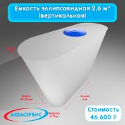 Емкость эллипсовидной формы 2,6 м³ (2000х750х2000)